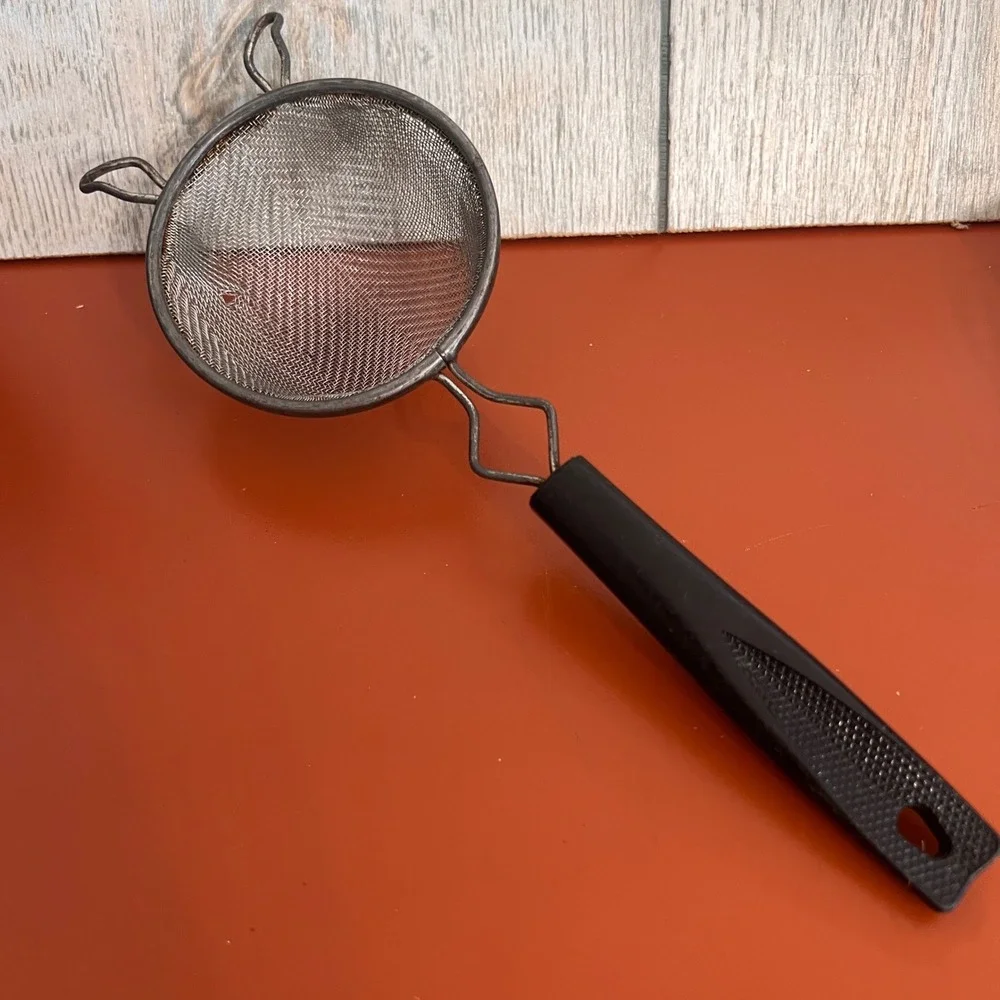 Vintage Fine Mesh Kitchen Strainer Stainless Steel Sifter‎ Black Handle 8.5 Inch